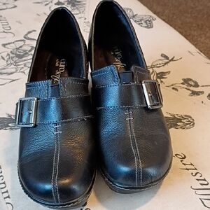 Soft Black Leather Slip-On Shoes with Buckle Sz 9